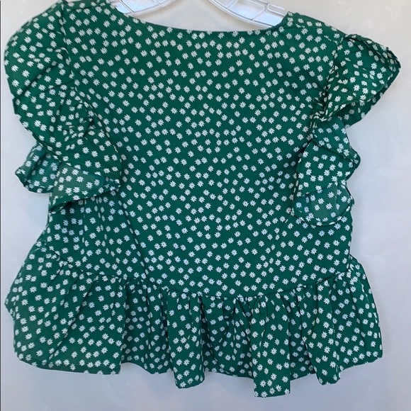 Floral V Neck Peplum Crop Top Green Size Small - Picture 8 of 11